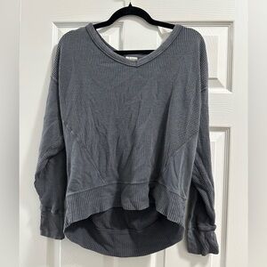 Aerie Gray Textured V-Neck Hoodie
